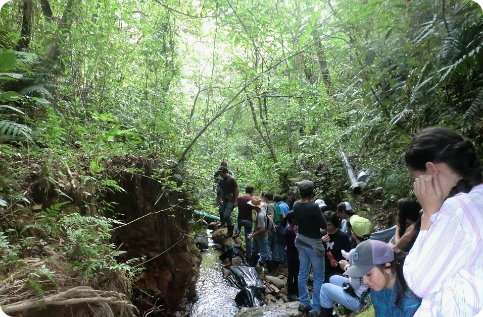 Parte del trabajo es visitar las fuentes de agua y su drenaje