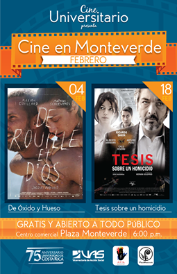 Afiche del cine universitario en Monteverde para febrero 2015.