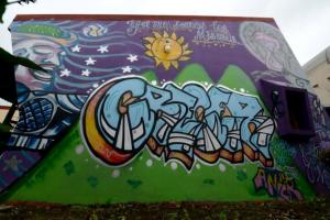 Un grupo de cinco jóvenes del centro penitenciario aprendió la técnica del grafiti para realizar el mural principal mediante el uso de metáforas. Foto: Semanario Universidad. Un grupo de cinco jóvenes del centro penitenciario aprendió la técnica del grafiti para realizar el mural principal mediante el uso de metáforas. Foto: Semanario Universidad.
